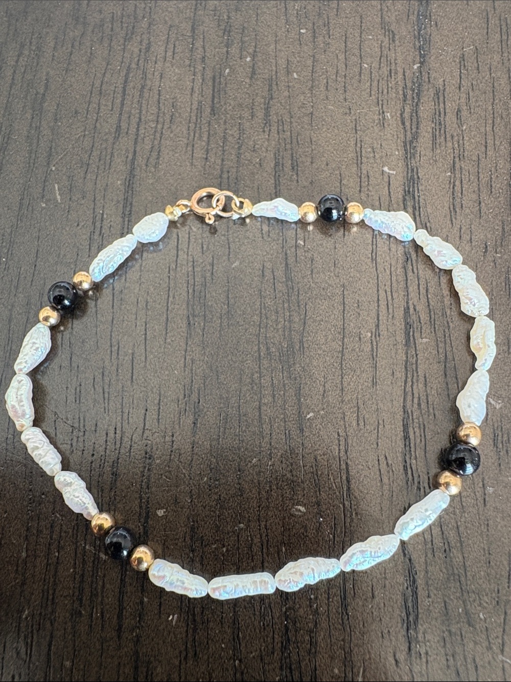 14K Clasp and Accents,Freshwater Pearl & Onyx